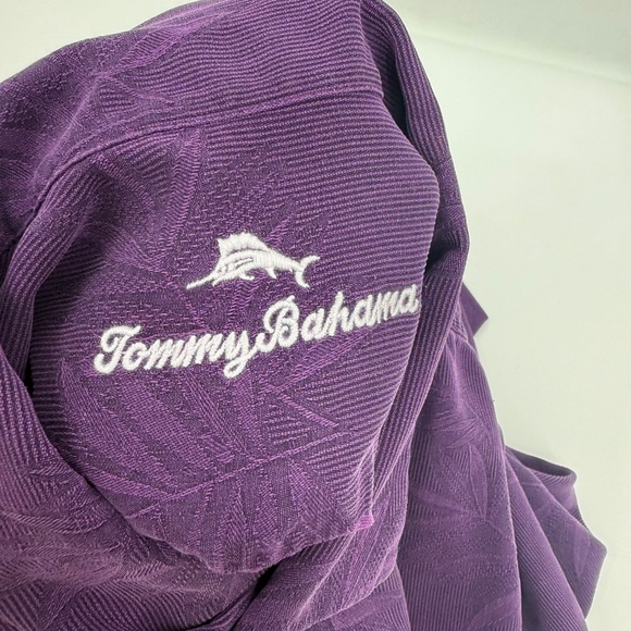 Tommy Bahama Shirt Men XL Purple Silk LSU Button Up Short Sleeve Floral Hawaiian - Picture 6 of 11